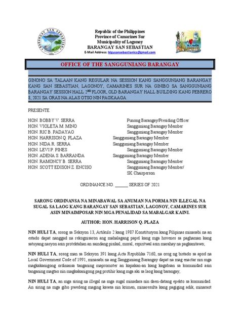 barangay ordinance on illegal gambling|Anti Illegal gambling ordinance .